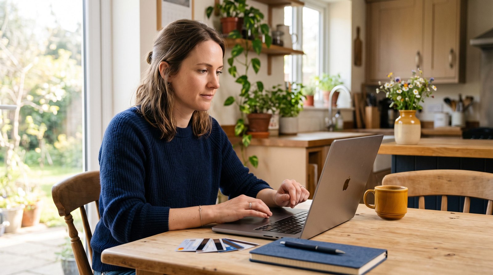 How to Remove Collections From Your Credit Report 2 A woman reviewing a credit report collection line item at her kitchen table with a notebook and calculator
