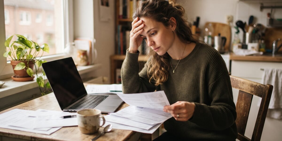 Student Loan Repayment Plans Compared: Which One Fits You? 2 A woman in her late twenties at her kitchen table reviewing student loan repayment paperwork beside an open laptop
