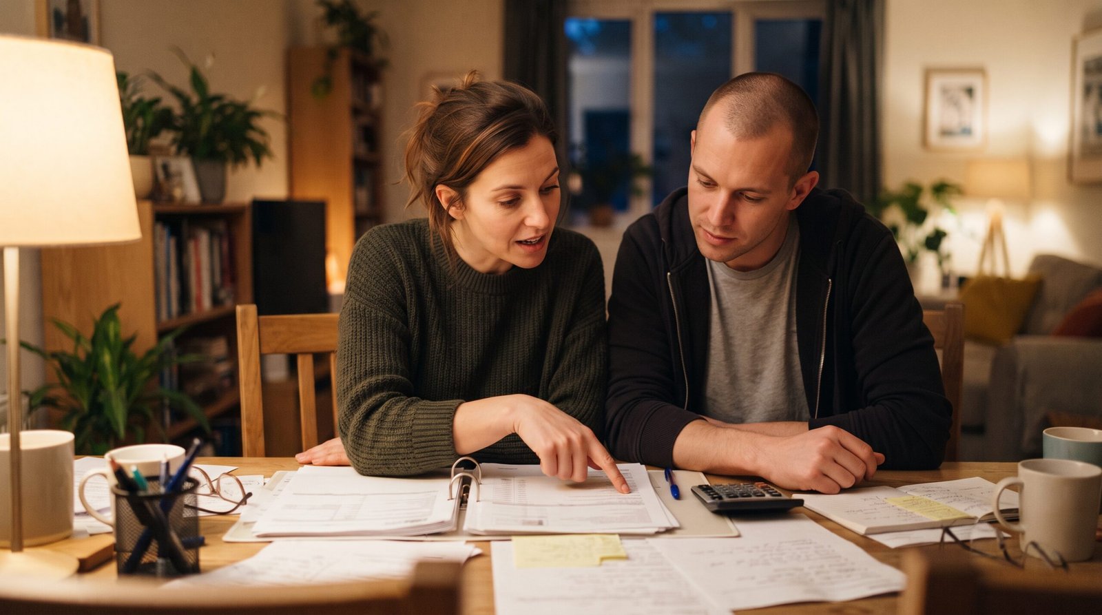 Student Loan Repayment Plans Compared: Which One Fits You? 3 A couple at their dining table comparing student loan repayment plan options with a calculator and paperwork