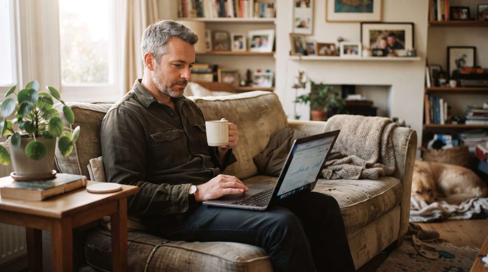 What Is the Highest Credit Score You Can Get? 2 A man on his living room couch comparing credit scores from different scoring models on a laptop