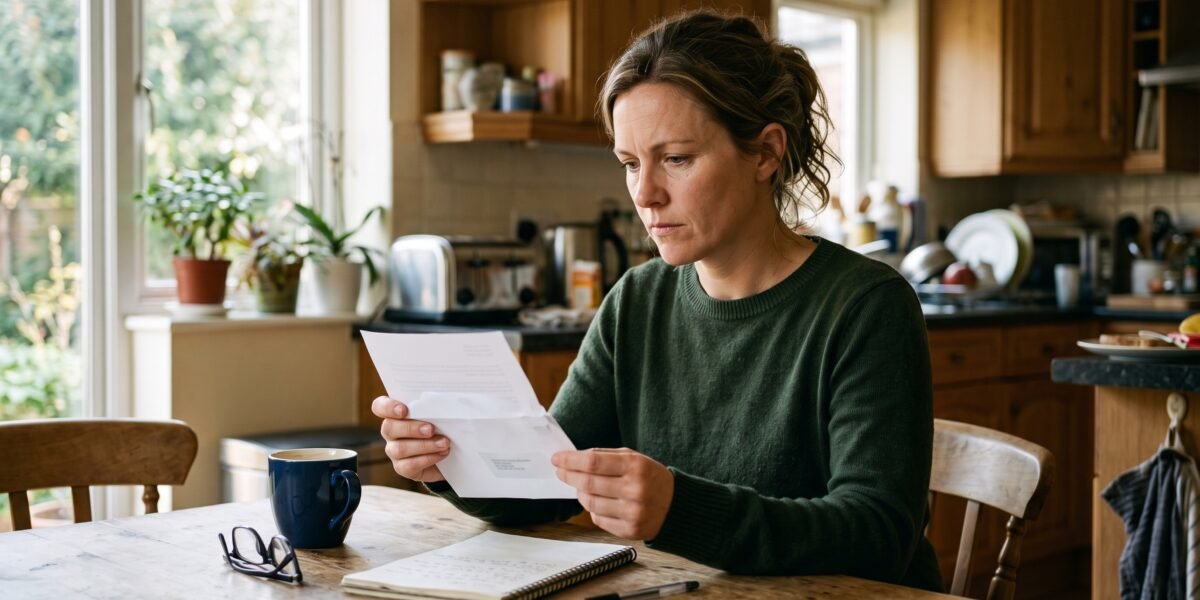 Student Loan Wage Garnishment: How to Stop It 2 A woman at her kitchen table reading an official letter about student loan wage garnishment, looking resolute