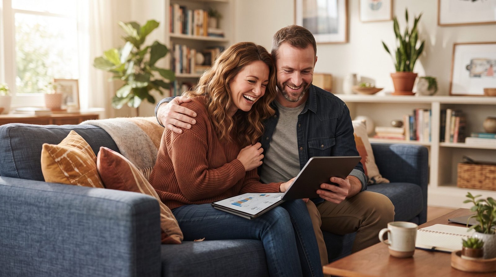 Credit Utilization Ratio: What It Is and How to Lower It 4 A couple sitting together reviewing a credit card statement on a tablet, looking relieved and hopeful