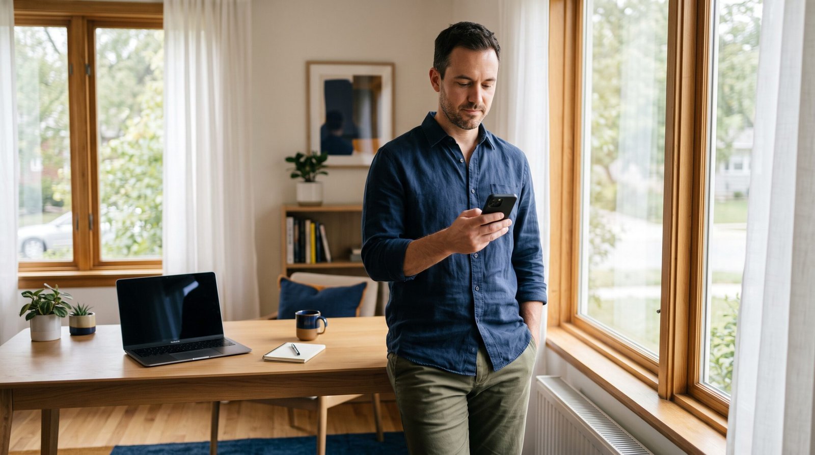 Credit Utilization Ratio: What It Is and How to Lower It 3 A man on his phone in a bright home office requesting a credit limit increase, calm and focused