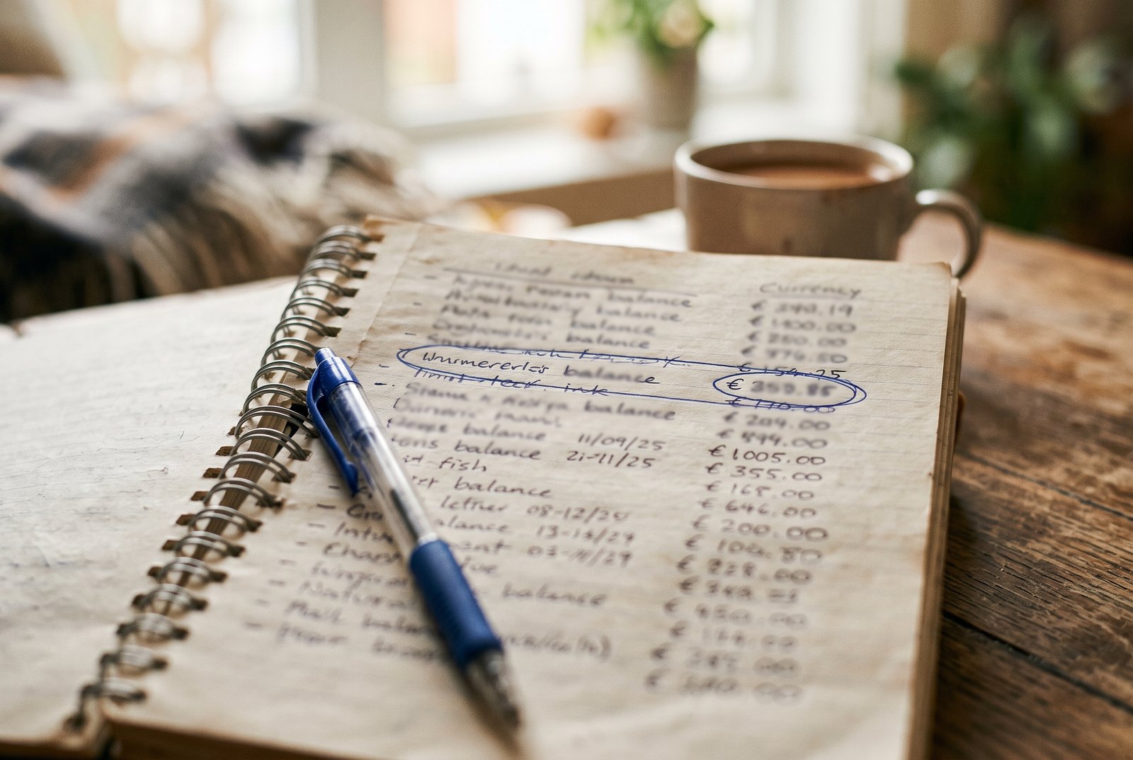 A close-up of a handwritten debt list with the smallest balance circled as the first target
