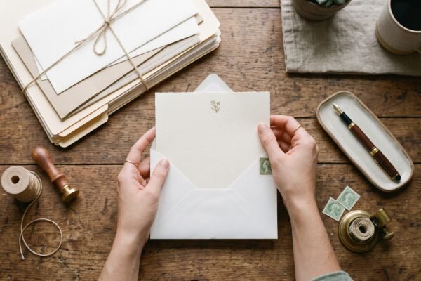 A handwritten pay-for-delete letter being placed into an envelope on a desk, ready to mail to a debt collector